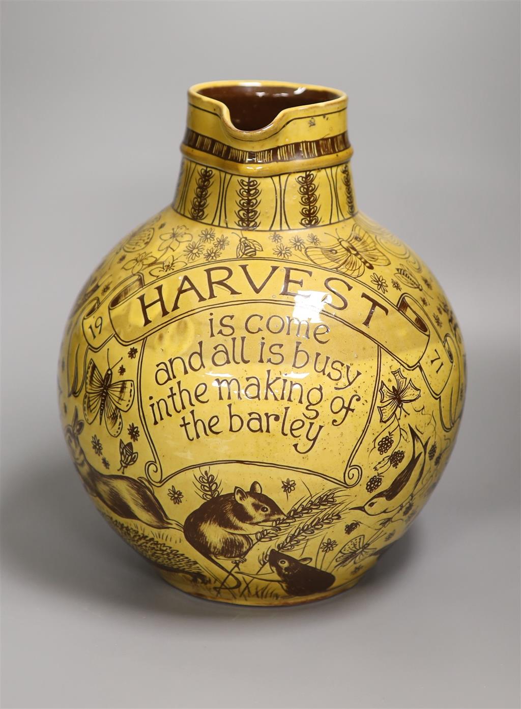 A pottery Harvest jug, dated 1971, made by Harry Juniper of Bideford, 1971, height 29cm